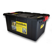 Closed HoleMole Contractor Starter Kit storage bin, ready to load on the truck.