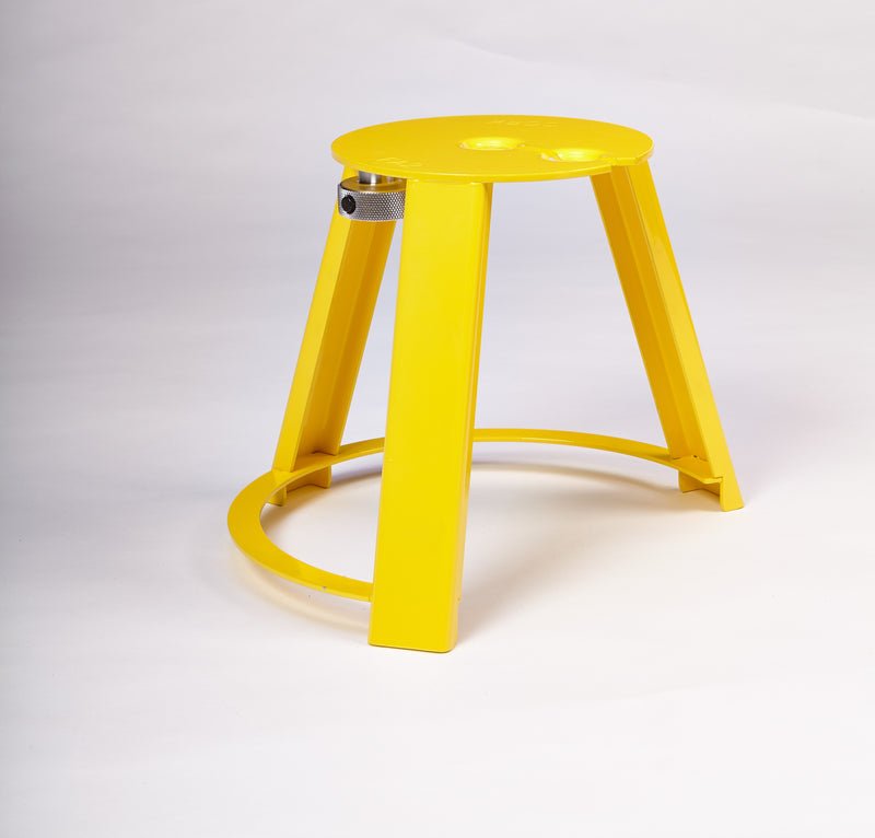 HoleMole Mole Stand with SpeedNut, positioned to center the rod and lock a Mole flat against the slab.