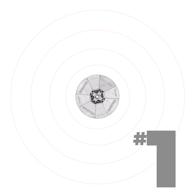 HoleMole #1 concrete core hole plug, 16-gauge galvanized steel with one-way flaps, sized for 2″–3″ cored holes.