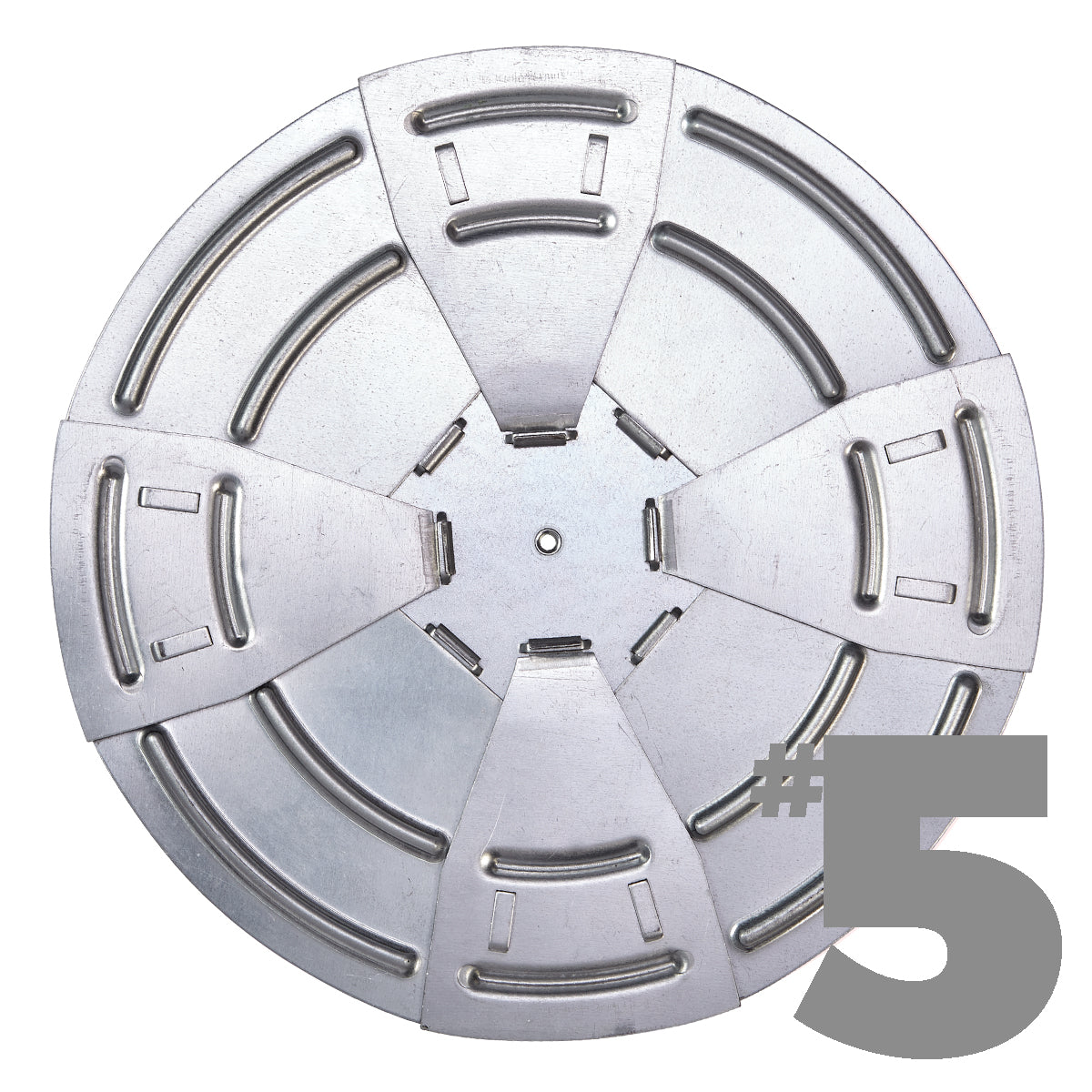 HoleMole #5 concrete core hole plug, 16-gauge galvanized steel with one-way flaps, sized for 9.5″‒12.5″ cored holes.